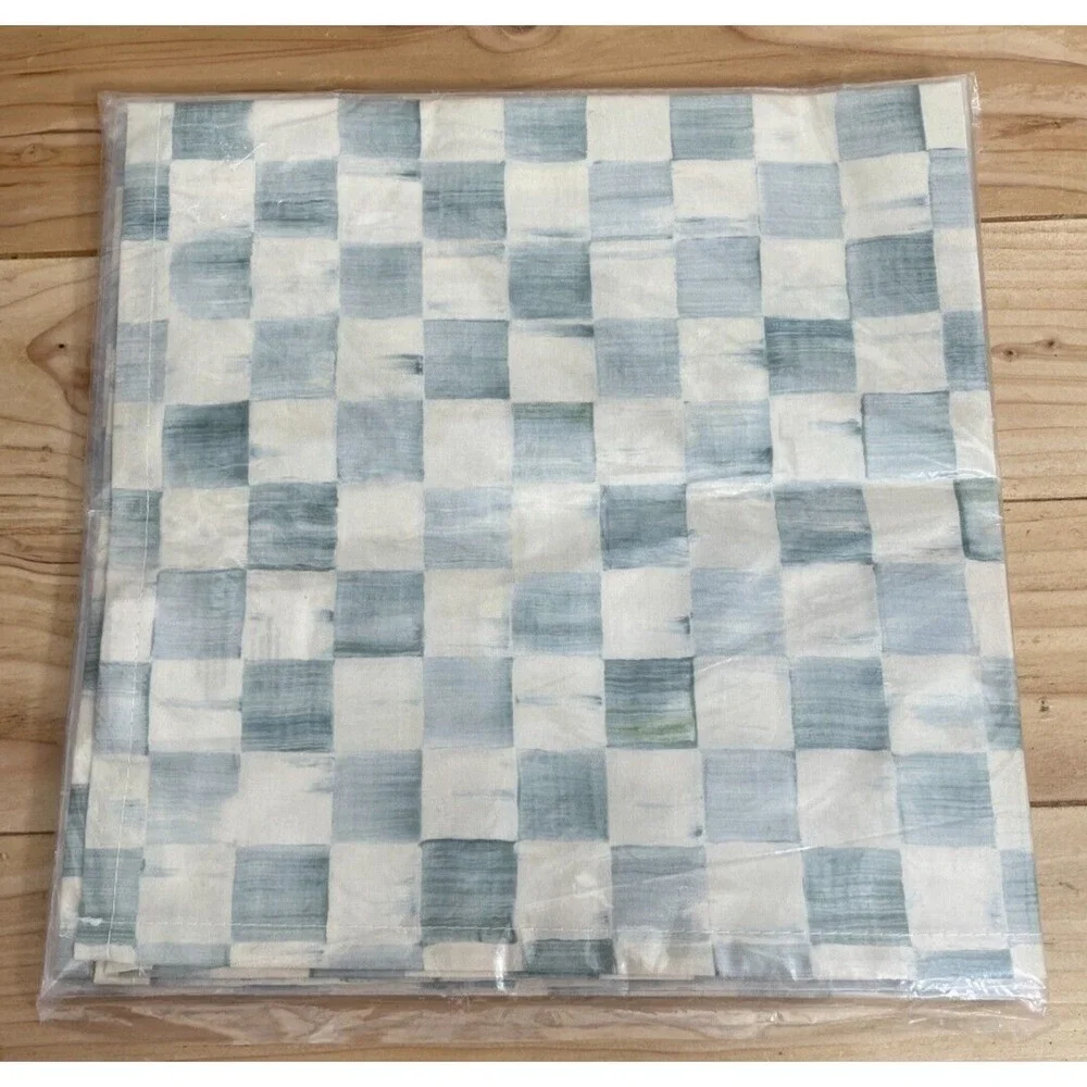 MacKenzie Childs Sterling Check Cotton Napkins 20x20 Gray Ivory Set of 4 New